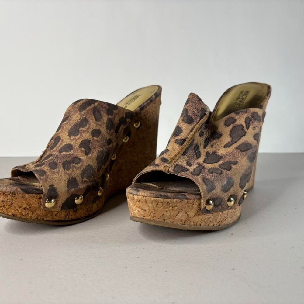 Michael Kors Belinda Leopard-Print Wedge Slide Sandals size 7 1/2